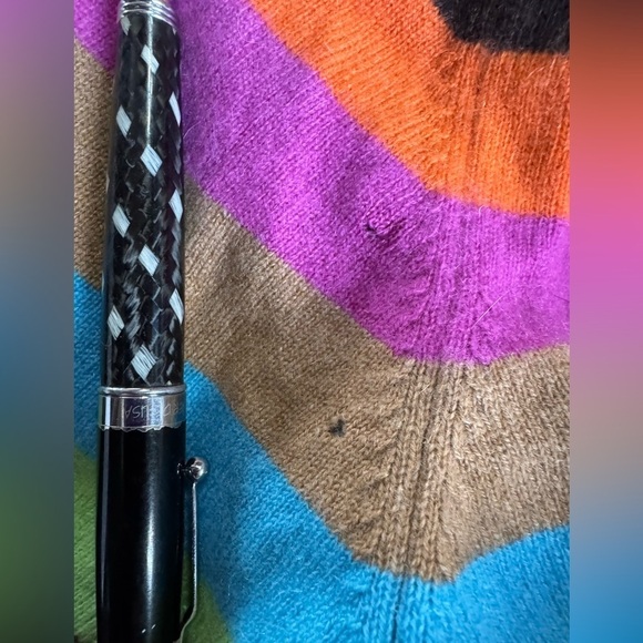 Vintage Mainbocher Cashmere Striped V Neck Sweater Size Medium - Picture 9 of 12